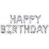 KIK Strieborný fóliový balónik 340x35cm s nápisom Happy Birthday