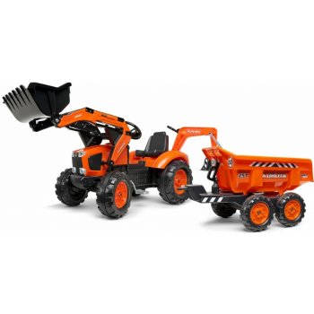 Falk šliapací traktor 2090W Kubota s prednou a zadnou lyžicou a prívesom