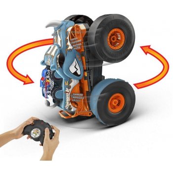 Hot Wheels Monster Trucks na diaľkové ovládanie konvertibilný Rhinomite 1:12 s hračkárskym kamiónom Race Ace 1:64