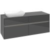 VILLEROY & BOCH Collaro závesná skrinka pod umývadlo na dosku (umývadlo vľavo), 4 zásuvky, s LED osvetlením, 1400 x 500 x 548 mm, Glossy Grey, C117B0FP