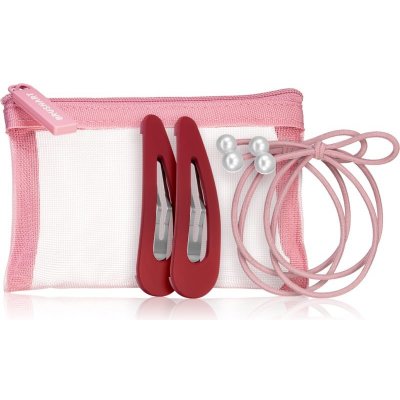 BrushArt Berry Hair band & Hair clip set set elastik in sponk za lase v majhni torbici Pink
