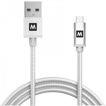 MAX MUC2100S micro USB 2.0 opletený, 1m, stříbrný