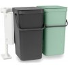 Zabudovateľný odpadkový kôš SORT & GO 2 x 16 l, sivá/zelená, Brabantia