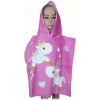 BrandMac · Detské / dievčenské plážové pončo - osuška s kapucňou a jednorožcami - 100% bavlna - 50 x 100 cm