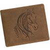 Hnedá brúsená kožená peňaženka s motívom koňa L1172