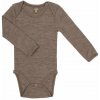 Merino body detské dlhý rukáv hnedej nature melange Smallstuff