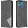 Peňaženkové kožené puzdro Rhombus Buckle na Motorola Edge 40 Neo - Čierna