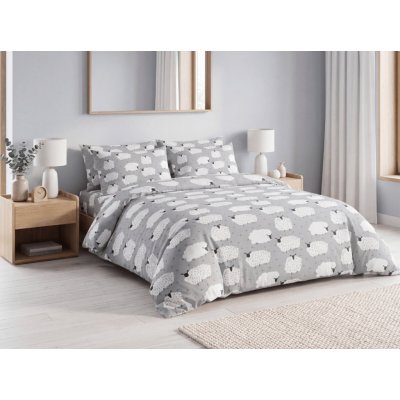 Textilomanie krep obliečky WHITE SHEEPS POLY sivé 70x90 140x200