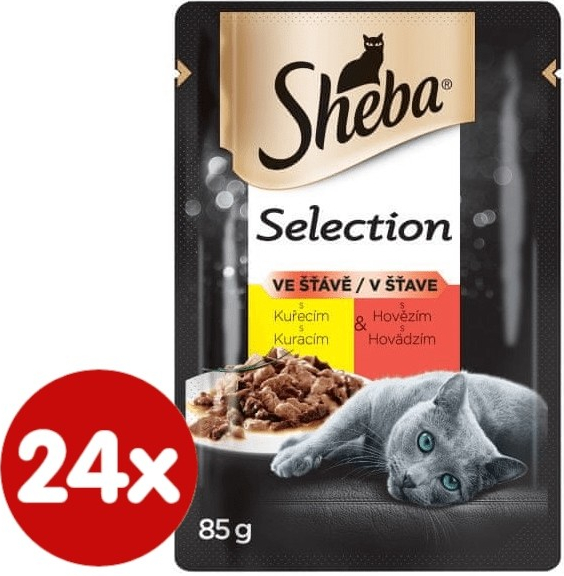 Sheba kuracie a hovädzie v šťave pre dospelé mačky 28 x 85 g