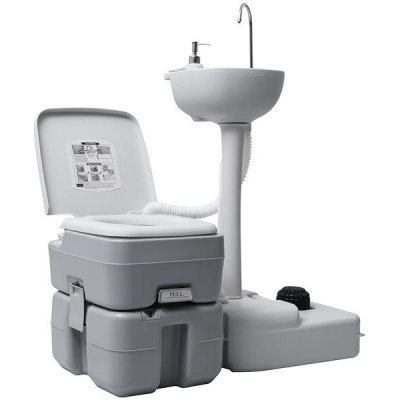 Súprava prenosného kempingového WC a umývadla na umývanie rúk sivá 30140
