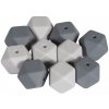 Detské silikónové korálky 14mm 10ks - sivé hexagony