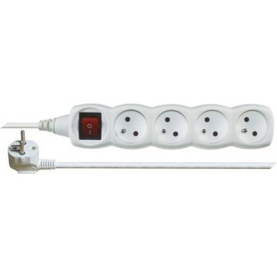 EMOS Predlžovací kábel s vypínačom – 4 zásuvky, 5m, biely P1415