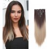 Vlasy clip in 150 g - blond ombré vlasové príčesky rovné 40 cm