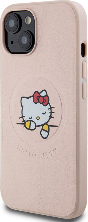 AppleMix HELLO KITTY Apple iPhone 15 - Sleeping Kitty - MagSafe - silikón / umelá koža - ružové