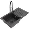 Mexen Pablo, 1-komorový granitový drez 752x436x161 mm a drezová batéria Aster, čierna škvrnitá, 6510-76-73450-07-B