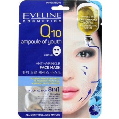 Eveline protivrásková maska s Q10 koenzýmom mladosti na tvár 8v1 20 ml