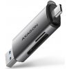 AXAGON CRE-SAC, USB3.2 Gen 1 Type-C Type-A externá čítačka kariet SD/microSD, podpora UHS-I