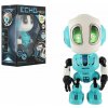 Teddies Robot ECHO opakujúci vety kovový 12cm modrý na batérie so zvukom so svetlom v krabičke 10,5x15x5,5cm
