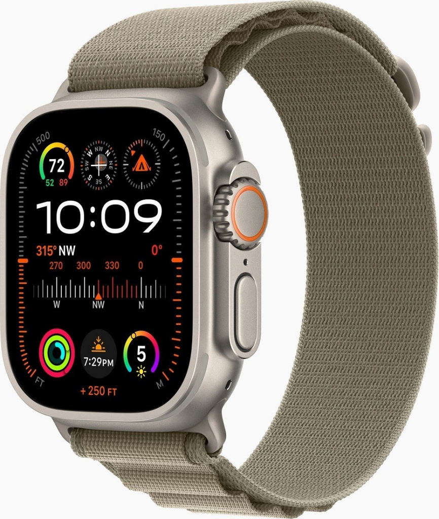 Apple Watch Ultra 2 49 mm titánové puzdro s olivovým alpským ťahom S MREX3CS/A