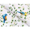 Bavlnená látka/plátno Sandra SA-501 Modré vtáky a vetvičky na bielom - šírka 220 cm