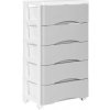 ModernHome PJJCBS0024-05A Úložný regál s 5 zásuvkami na kolieskach, 75 × 27 × 39 cm, sivý