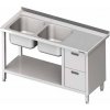 Stůl s dvoukomorovým dřezem po levé straně s blokem dvou zásuvek a policí 1600x700x850 mm | STALGAST, 981087160 inox