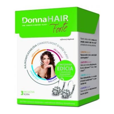 Donna Hair Forte 3 mesačná kúra 90 tob. + náušnice SWAROWSKI cps 90 ks + náušnice 15 SWAROVSKI, 1x1 set