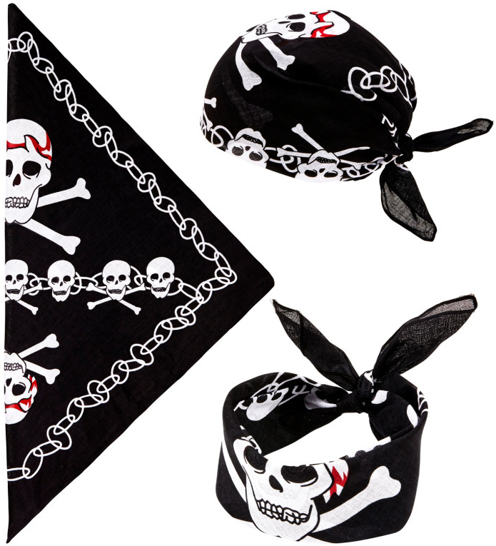 Čierna pirátska bandana s lebkami