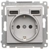 Zásuvka 2P+Z/16A/250V (PS) SCHUKO + 2xUSB matný hliník SIMON55 (Simon)