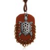 Šperky eshop - Náhrdelník z umelej kože, prívesky - hnedý ovál s krúžkami a korytnačka Y35.09