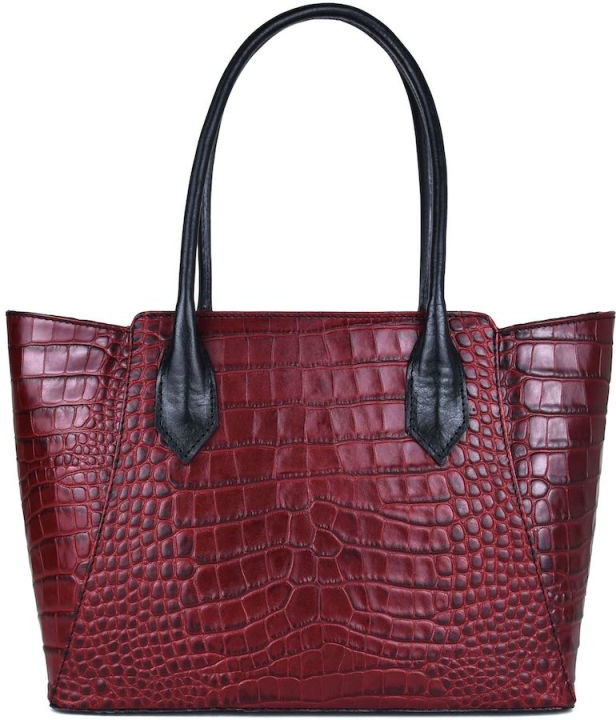 Dámska kabelka z pravej hovädzej kože s dezénom krokodíla v bordovej farbe