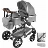 tectake 405317 kombinovaný kočík mats, skladací, 5-bodový pás - šedá
