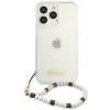 Puzdro Guess PC Script and White Pearls iPhone 13 Pro transparentné