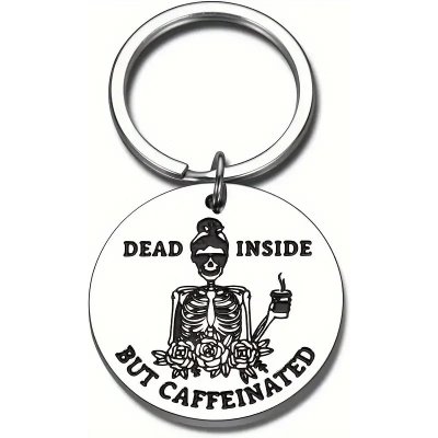 Prívesok na kľúče Dead Inside But Caffeinated strieborný