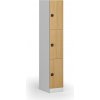 Šatníková skrinka S1 s úložnými boxmi, 3 boxy, 1850 x 300 x 500 mm, kódový zámok, laminované dvere, buk