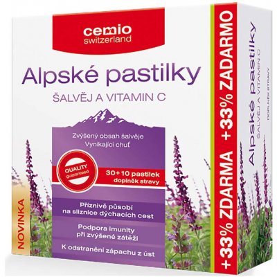 CEMIO Alpské pastilky šalvia a vitamín C 30+10 pastiliek