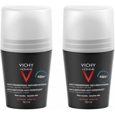 Vichy Súprava dezodorantov pre citlivú pokožku Homme 48H Deo roll-on (Anti-Transpirant Extra Sensitive) 2 x 50 ml