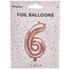 PartyDeco Fóliový balón Mini Číslo 6 ružovo zlatý