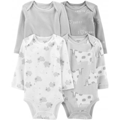 CARTER'S Body dl. rukáv Grey neutrál 4ks