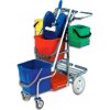 HUMED Servisný upratovací vozík 2x6L a 2x17L vedrá, chrómová konštrukcia, žmýkací lis, držiak a podpera na vrece, vanička