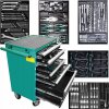 Pojazdný vozík na náradie Honiton zelený, 7 zásuviek, s výbavou 260 ks
