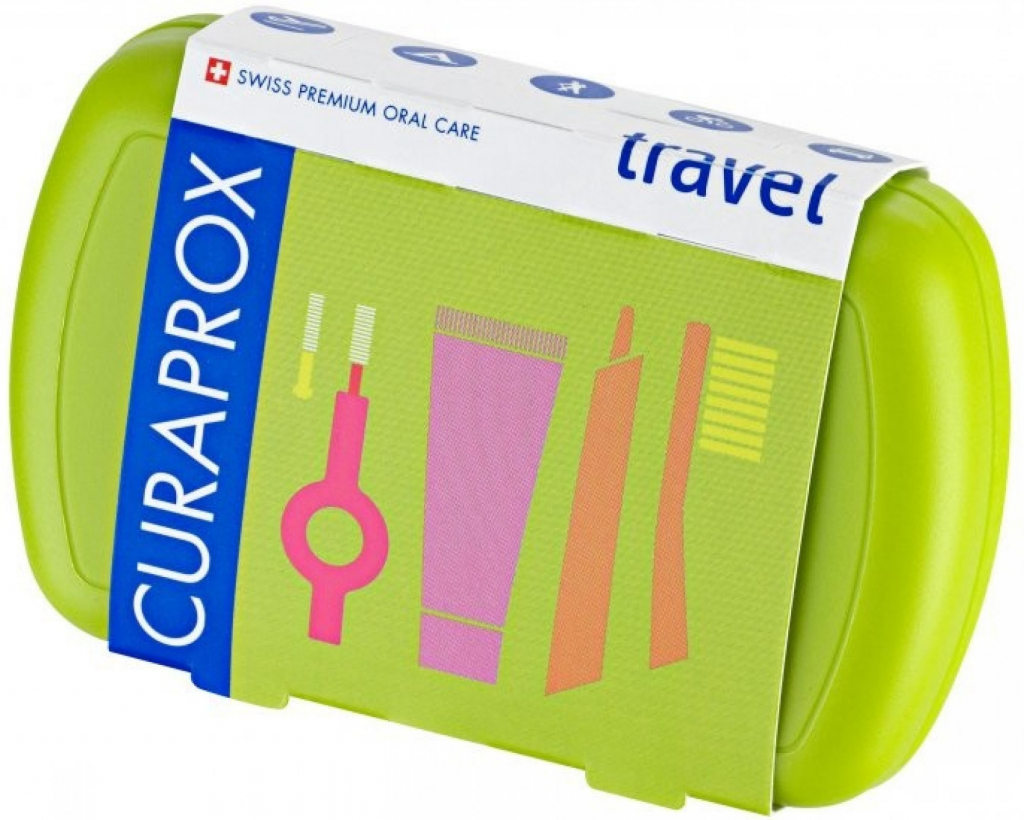 Curaprox Travel Set zubná kefka + CPS medzizubné kefky 2 ks + zubná pasta 10 ml darčeková sada, zelený