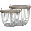 Chic Antique 2ks krémový antik kovový coffee stolík s drevenou doskou Charlotte - Ø57*48 cm - Chic Antique