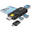AXAGON CRE-SMP2A Smart card/ID card & SD/microSD/SIM card PocketReader, USB-A + USB-C