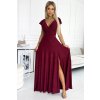 Lesklé dlhé šaty s výstrihom - BORDÓ S