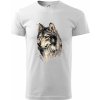 Hlava vlka kreslená tričko biela