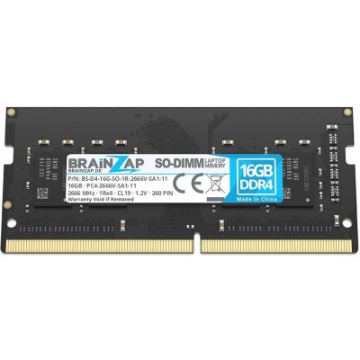 BRAINZAP 16GB DDR4 RAM SO-DIMM PC4-2666V-SA1-11 1Rx8 2666 MHz 1,2V CL19 Pamäť pre notebooky UnbuffeČervená Non-ECC