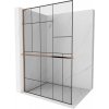 Mexen Kioto+ L, sprchová zástena Walk-In s poličkou a vešiakom 110 x 200 cm, 8mm číre sklo čierny vzor, ružové zlato profil, 800-110-123-60-78