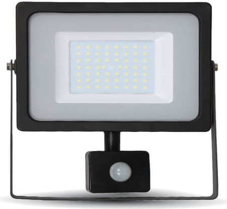 LED reflektor SMD 50W SLIM čierny so senzorom - denná (4500K)