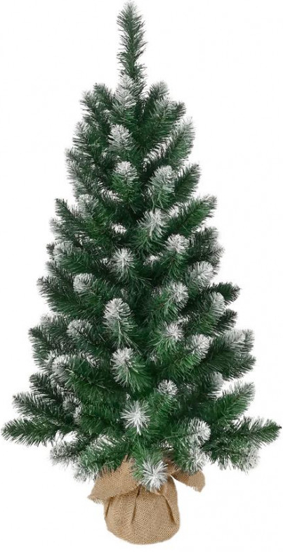 MagicHome Vianočný stromček jedľa v jute Niko zasnežené konce 60 cm